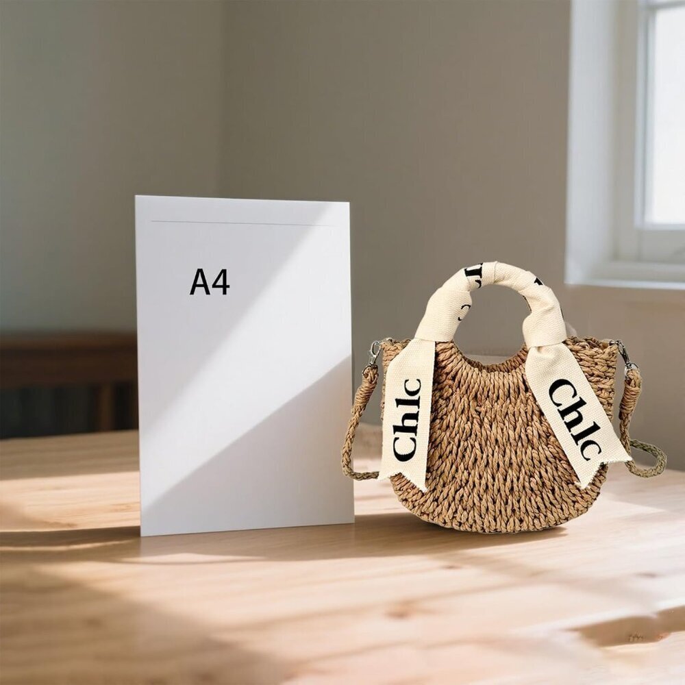 Women's Straw Shoulder Handbag Woven Tote Purse Summer Beach Bag Off White - Picture 5 of 9